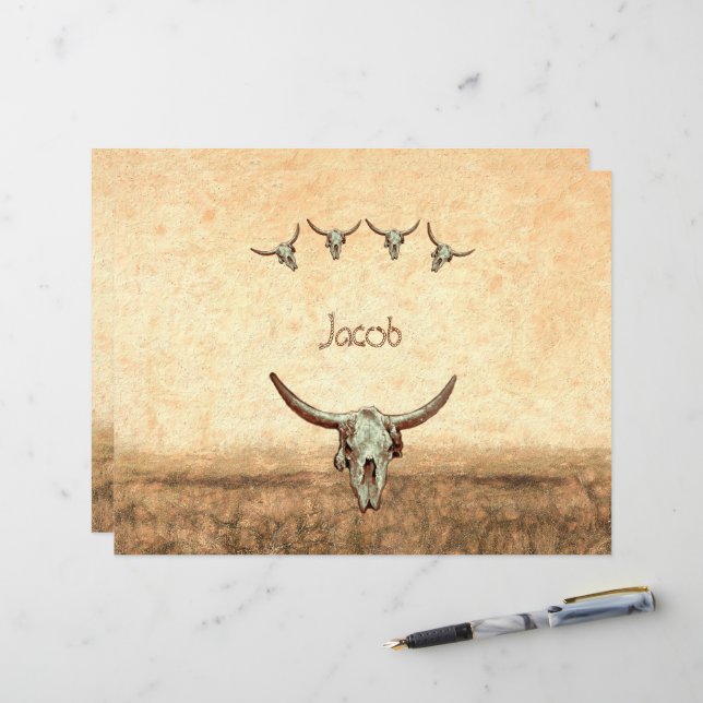 Cow Skull Brown Country Western Rustic Style (Front/Back In Situ)