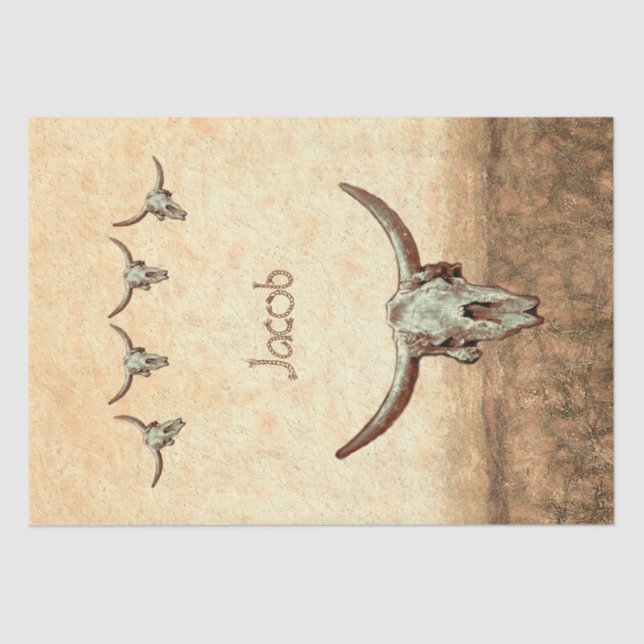 Cow Skull Brown Country Western Rustic Style Tissue Paper (Front)