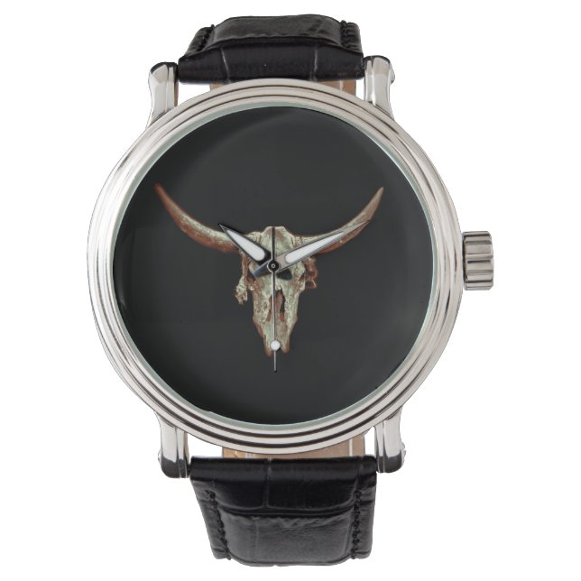 Cow Skull Brown Country Western Rustic Style Watch (Front)