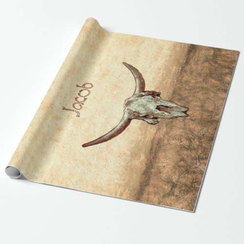 Cow Skull Brown Country Western Rustic Style Wrapping Paper