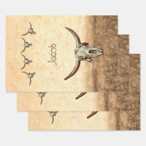 Cow Skull Brown Country Western Rustic Style Wrapping Paper Sheets