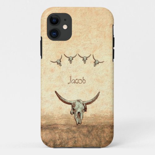 Cow Skull Brown Western Country Rustic Style iPhone 11 Case