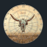 Cow Skull Brown Western Country Rustic Style Dart Board<br><div class="desc">Bull cow skull brown beige western rustic antique vintage design dartboard game. Unique original old farmhouse country style scenery background. Wild west cowboy inspired. Cool,  trendy,  farm animal art. Image copyright Marg Seregelyi Photography.</div>