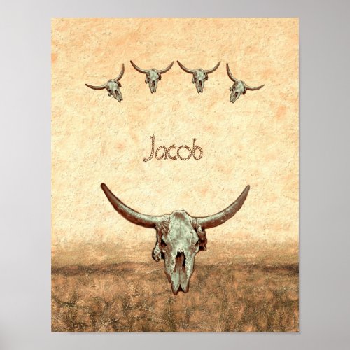 Cow Skull Brown Western Country Rustic Style Poster