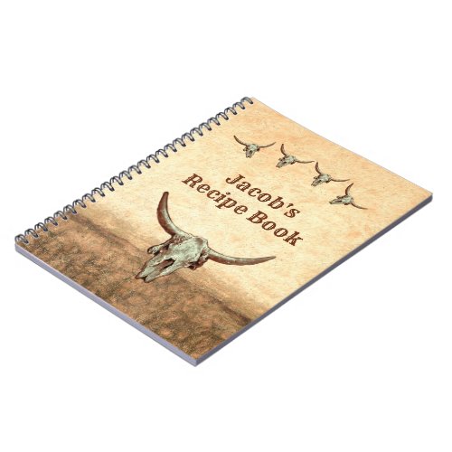 Cow Skull Brown Western Rustic Country Recipe Notebook