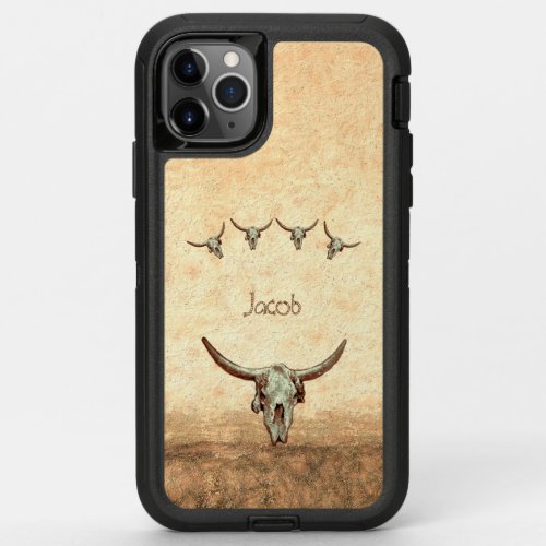 Cow Skull Brown Western Rustic Country Style OtterBox Defender iPhone 11 Pro Max Case