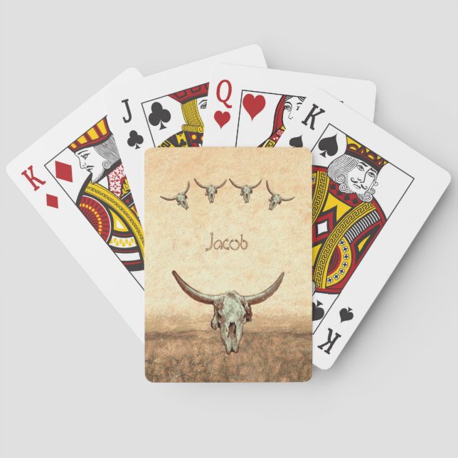 Cow Skull Brown Western Rustic Country Style Poker Cards (Back)