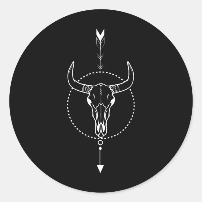 Cow Skull Bull Skull Tattoo Art Comp Traveler  Classic Round Sticker (Front)