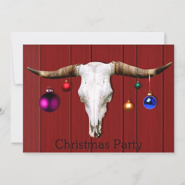 Cow Skull Christmas Ornaments Red Barn Xmas Party Invitation (Front)