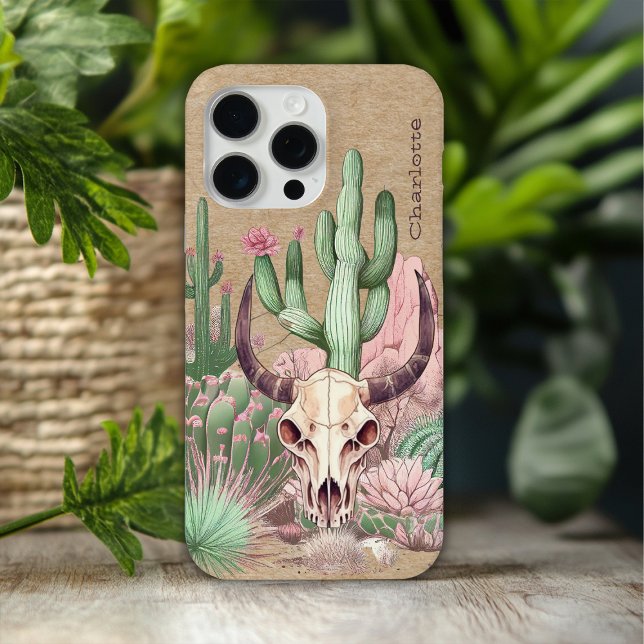 Cow Skull Desert Floral Cactus Personalized Name Case-Mate iPhone Case (Creator Uploaded)