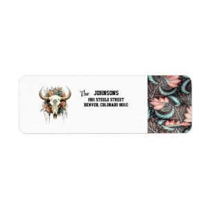 Cow Skull/Flowers Floral Design Return Address Label