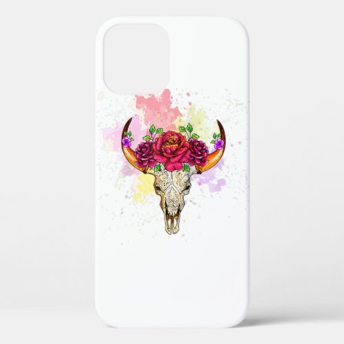Cow Skull For Women Sugar Flowers Roses Helloween iPhone 12 Case
