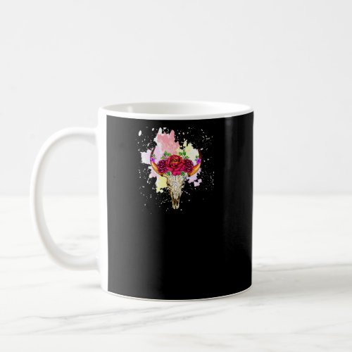 Cow Skull For Women Sugar Flowers Roses Helloween  Coffee Mug