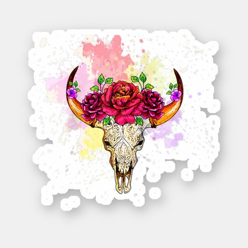 Cow Skull For Women Sugar Flowers Roses Helloween Sticker