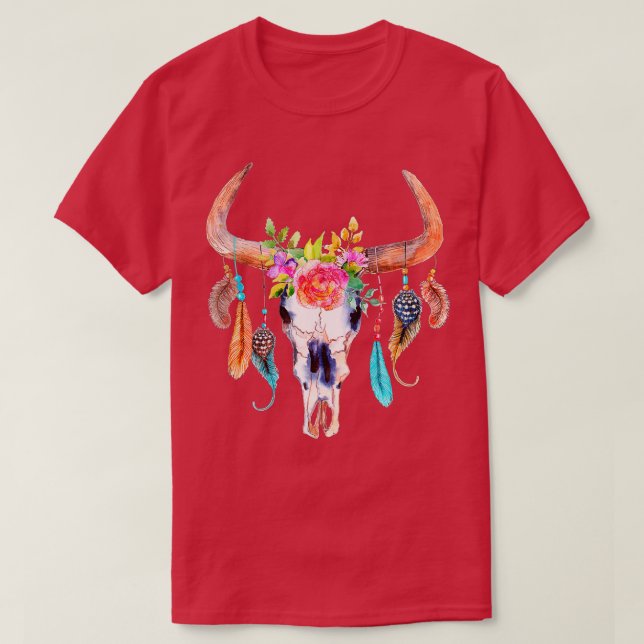 Cow Skull  For Women Sugar Flowers Roses Helloween T-Shirt (Design Front)