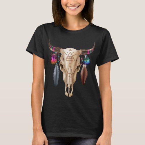 Cow Skull In Boho Style T_Shirt