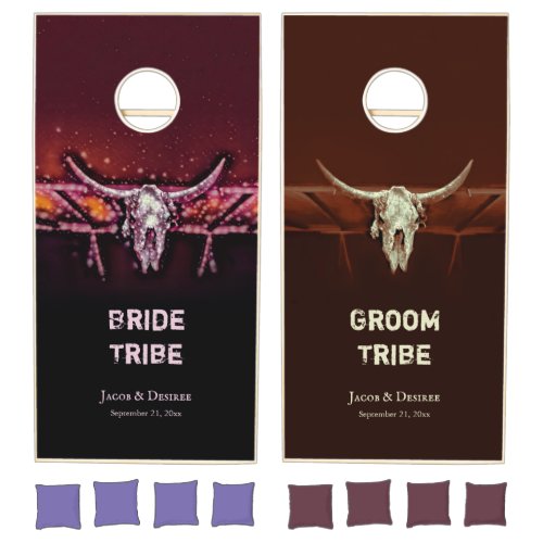 Cow Skull Rustic Wedding Bride Groom Western Cornhole Set