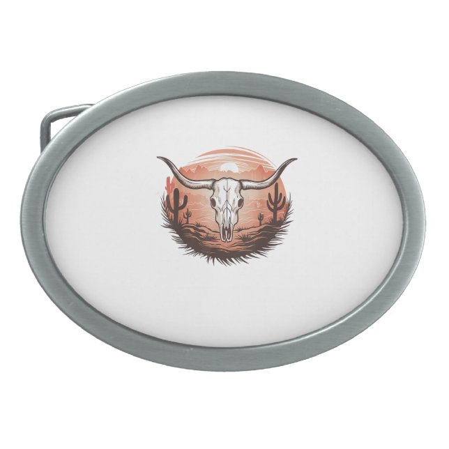 Cow Skull western cowgirl cowboy rodeo  Belt Buckle (Front)