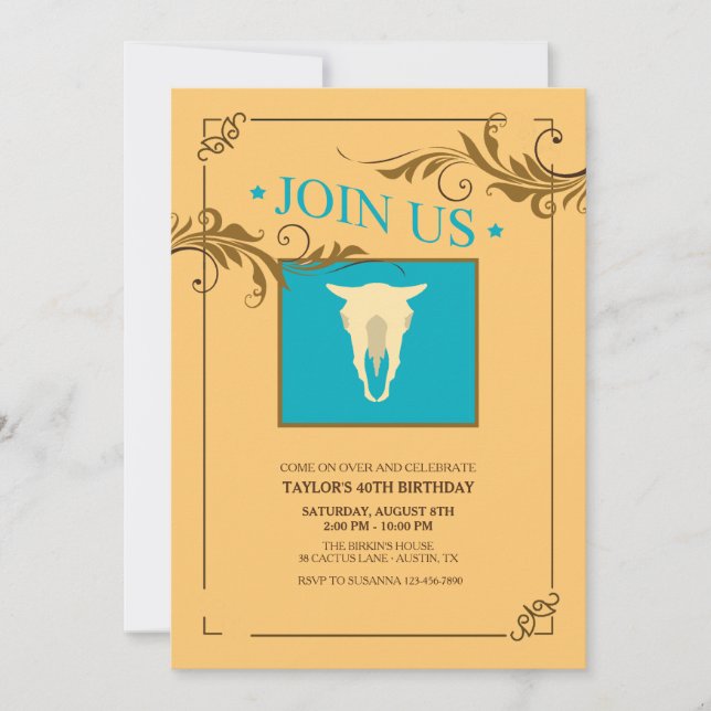 Cow Skull Western-Theme Invitation (Front)