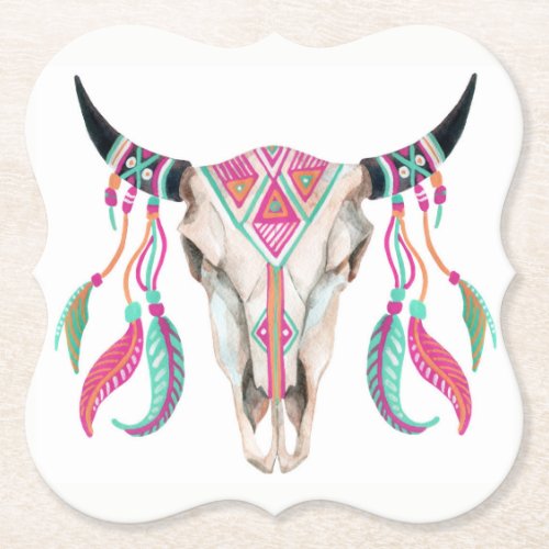 Cow Skull with Dream Catchers Paper Coaster