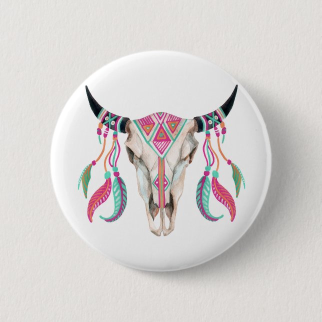 Cow Skull with Dream Catchers Pinback Button (Front)