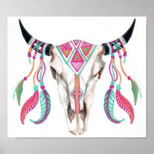 Cow Skull with Dream Catchers Poster