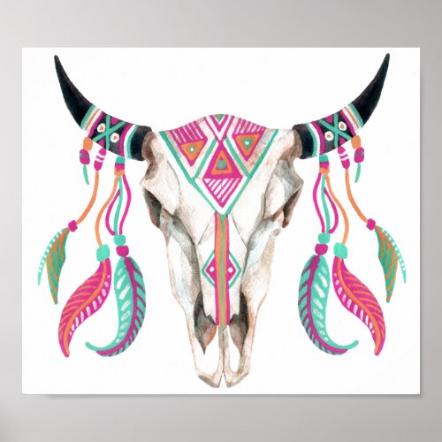 Cow Skull with Dream Catchers Poster