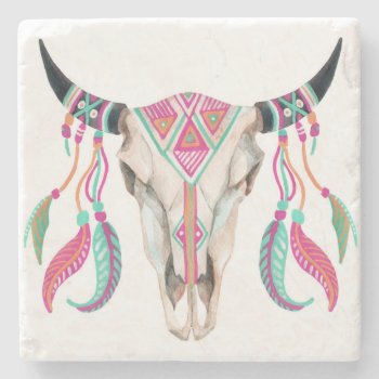 Cow Skull With Dream Catchers Stone Coaster by paul68 at Zazzle