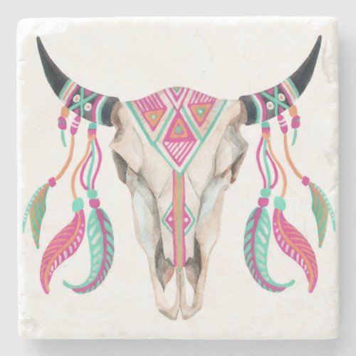 Cow Skull with Dream Catchers Stone Coaster