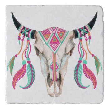 Cow Skull With Dream Catchers Trivet by paul68 at Zazzle
