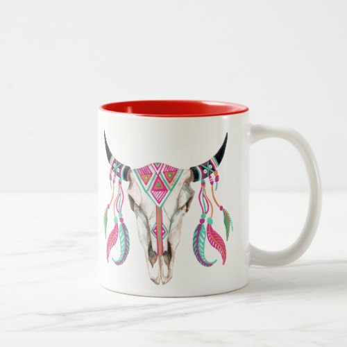 Cow Skull with Dream Catchers Two_Tone Coffee Mug