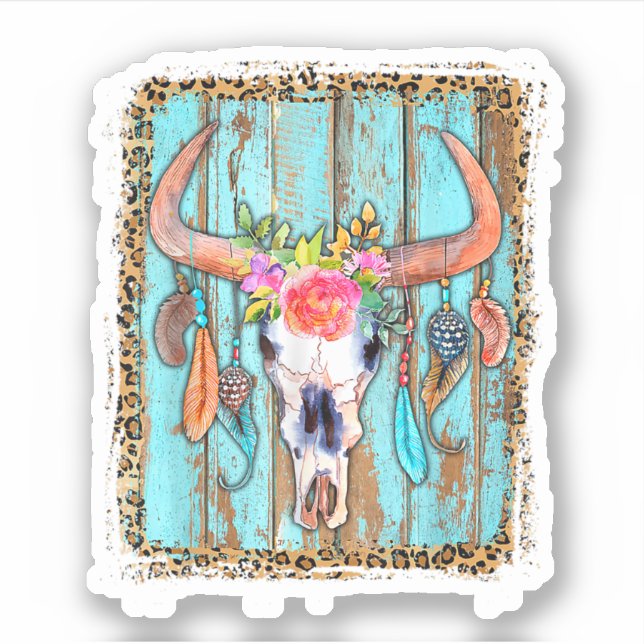 Cow Skulls For Women Leopard Print. Perfect design Sticker (Front)