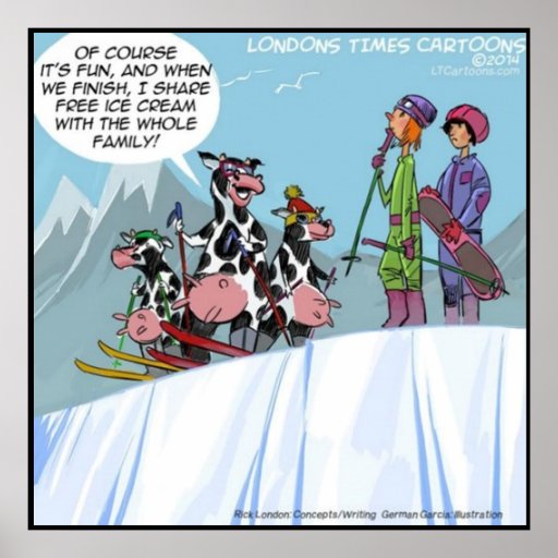 Cow Snow-Skiing Family Funny Poster | Zazzle