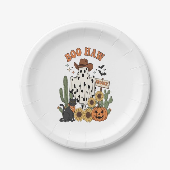Cow Spot Ghost Western-Funny Halloween Paper Plates (Front)
