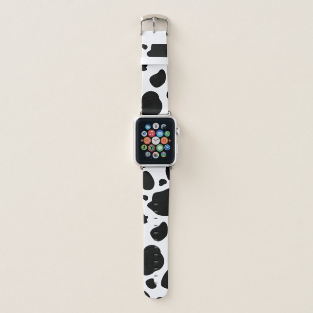 Cow Spots Pattern Black and White Animal Print Apple Watch Band (Front)