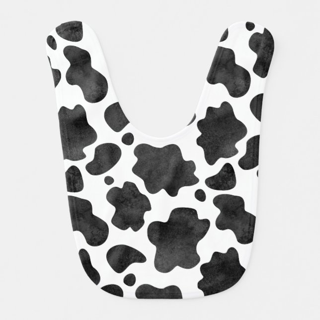 Cow Spots Pattern Black and White Animal Print Baby Bib (Front)