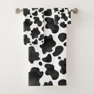 Cow Spots Pattern Black and White Animal Print Bath Towel Set