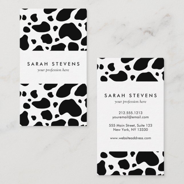 Cow Spots Pattern Black and White Animal Print Business Card (Front/Back)