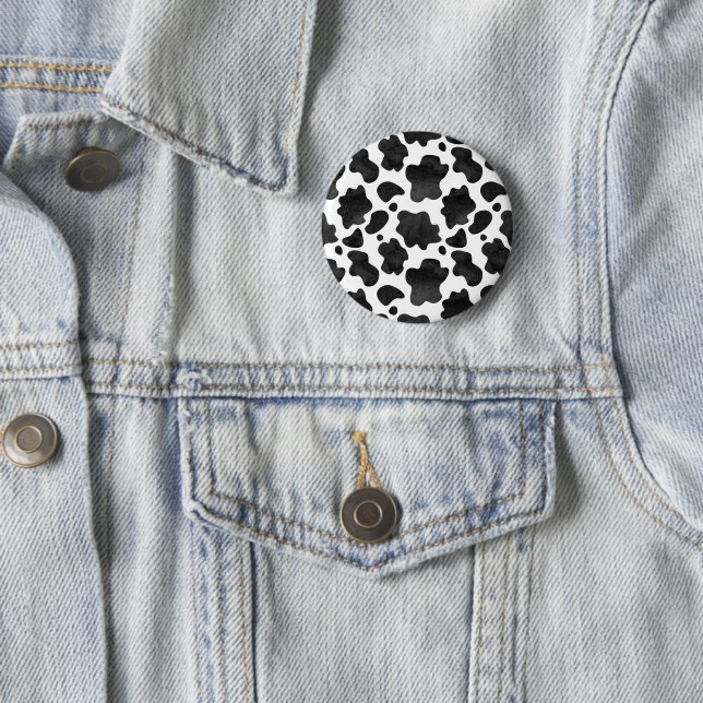 Cow Spots Pattern Black and White Animal Print Button (In Situ)