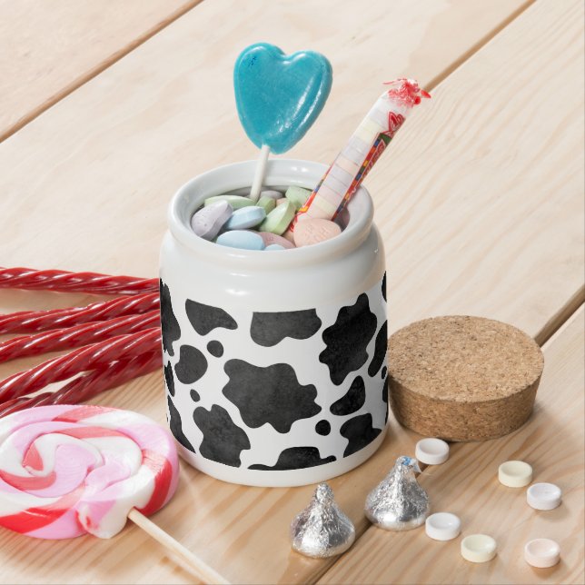 Cow Spots Pattern Black and White Animal Print Candy Jar (In Situ)