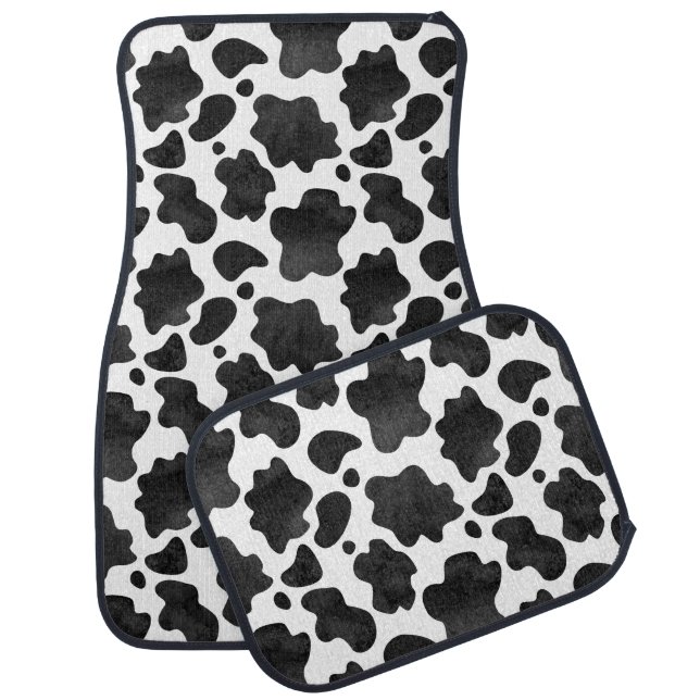 Cow Spots Pattern Black and White Animal Print Car Floor Mat (Set)
