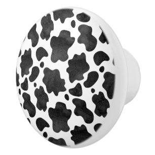 Cow Spots Pattern Black and White Animal Print Ceramic Knob