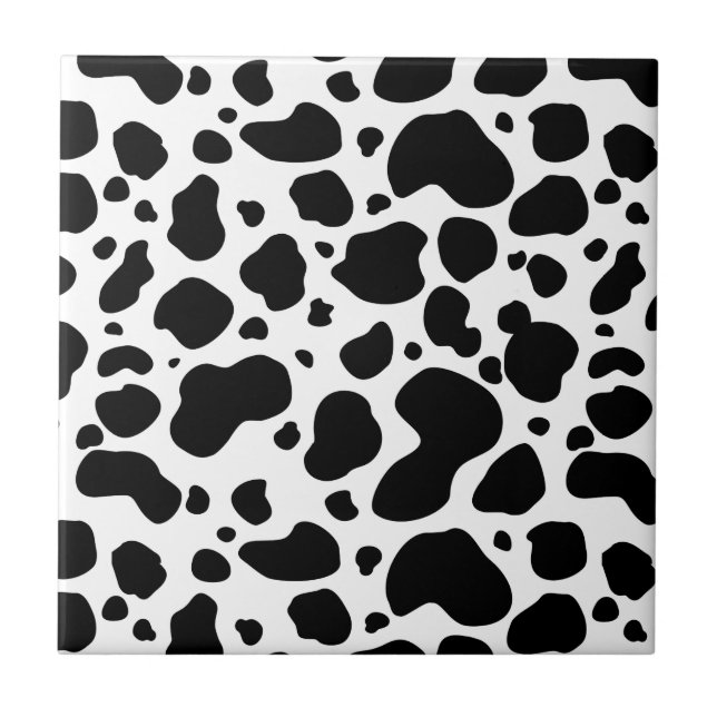 Cow Spots Pattern Black and White Animal Print Ceramic Tile (Front)