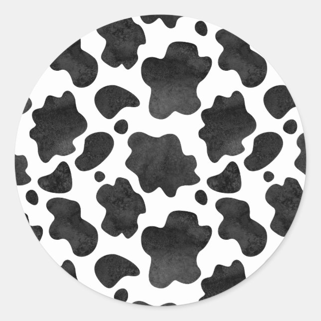Cow Spots Pattern Black and White Animal Print Classic Round Sticker (Front)