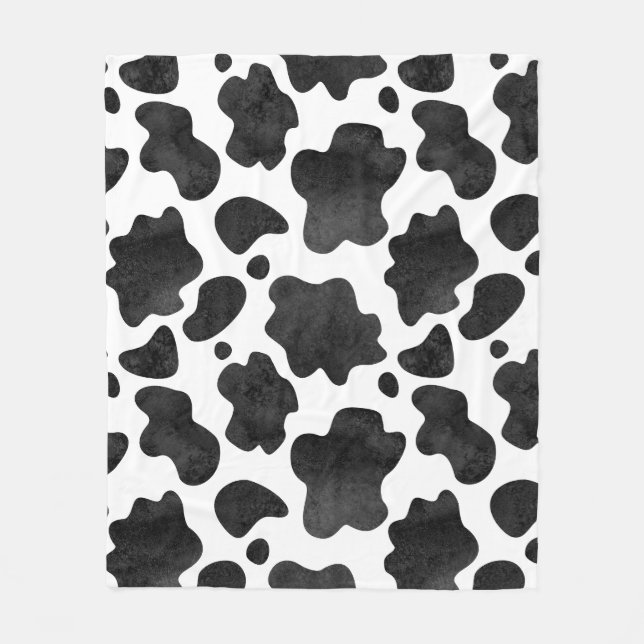 Cow Spots Pattern Black and White Animal Print Fleece Blanket (Front)