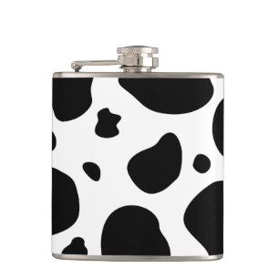Cow Spots Pattern Black and White Animal Print Hip Flask