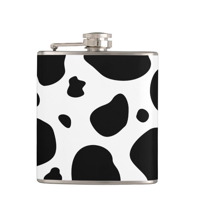 Cow Spots Pattern Black and White Animal Print Hip Flask (Front)