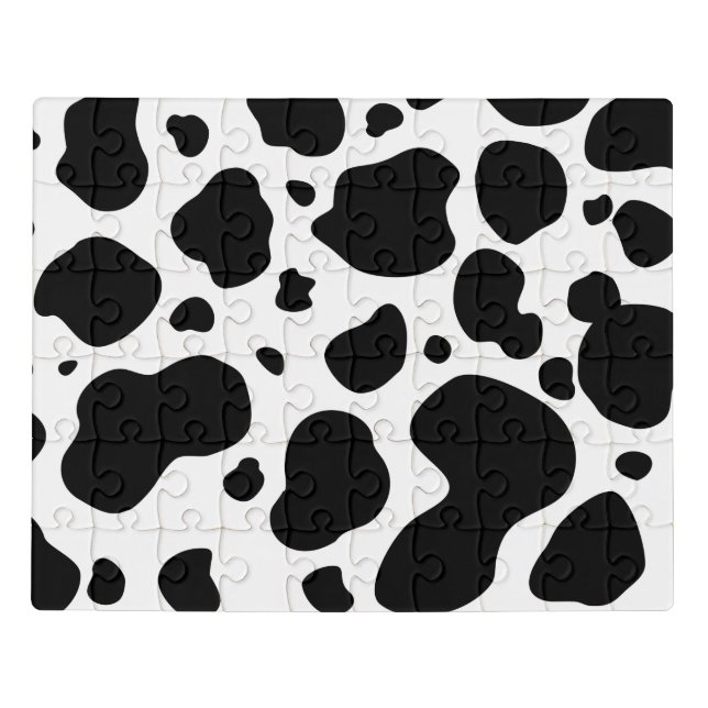 Cow Spots Pattern Black and White Animal Print Jigsaw Puzzle (Puzzle Horizontal)
