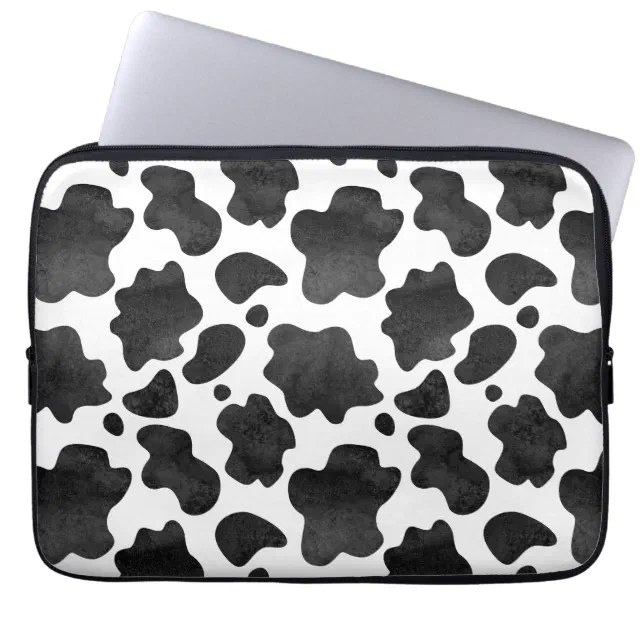 Cow Spots Pattern Black and White Animal Print Laptop Sleeve | Zazzle