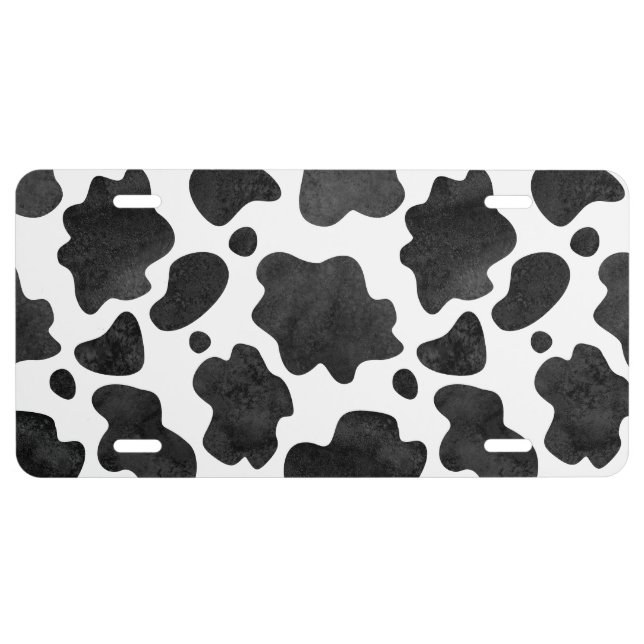 Cow Spots Pattern Black and White Animal Print License Plate (Front)